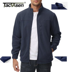 TACVASEN Herren-Thermo-warme Fleecejacke, Stehkragen, durchgehender Reißverschluss, Windjacke, mehrere Taschen, Oberbekleidung, Arbeits- und