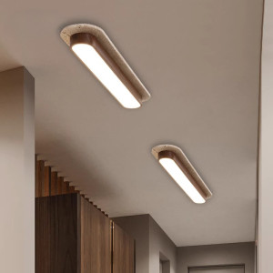 Wabi-Sabi Travertin LED-Deckenleuchte für Schlafzimmer Wohnzimmer Innenbereich Holzfarbe Naturstein Gelbe Travertin-Deckenlampe