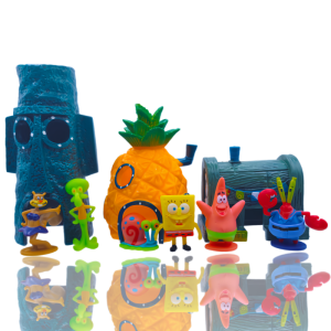 Potdemiel 6 stücke SpongeBob Aquarium Dekoration Cartoon Aquarium Puppe Dekorationen Ananas Haus Fisch Garnelen Versteck Aquarium Dekoration