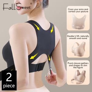 FallSweet 1/2PCS Damen-BHs zur Haltungskorrektur, nahtlos, kabellos, Push-Up-Bralette mit überkreuzter Rückenstütze, weibliche Dessous