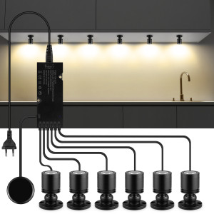 Guillermo 12-V-LED-Schrank-Displayleuchte mit Touch-Schalter-Dimmer – Penetration Holz/Glas 20 mm, 3-W-Strahler, warm/neutral/weiß