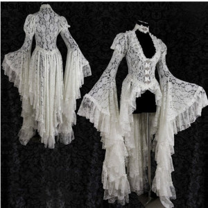 Btsukimi 2026 Damen Retro Mittelalter Palast Spitzenkleid Cosplay Kostüme Party Glockenärmel Unregelmäßiger Lolita Rock Anime Rollenspiel Kleider