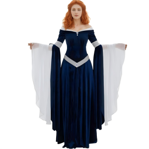 meowcos.com DAIZBELLA Mittelalterliches Renaissance-Kostüm für Damen im Elfenstil, schulterfrei, grüner Samt, langes, schmal geschnittenes Kleid mit