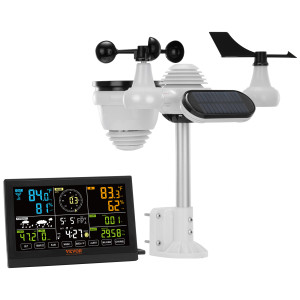 SucceBuy 7-in-1 draadloos weerstation 7,5 inch groot kleurendisplay Digitaal thuisweerstation voor voorspellinggegevens, alarm, waarschuwingen