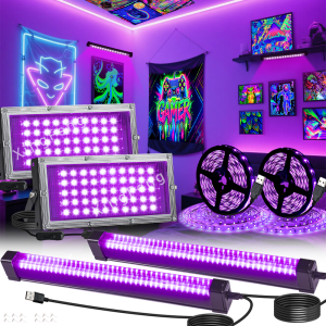 NONE 50 LEDs UV-Schwarzlicht und 40 LEDs Röhre und 98,43 Zoll schwarzer Streifen Licht Glühen Party Halloween Bühnenbeleuchtung Körperbemalung Poster