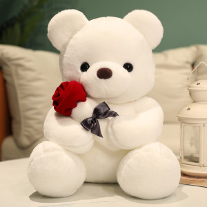 NONE Kawaii Teddybär mit Rosen Plüschtier Weicher Bär Stoffpuppe Romantisches Geschenk für Liebhaber Heimdekoration Valentinstagsgeschenke für Mädchen