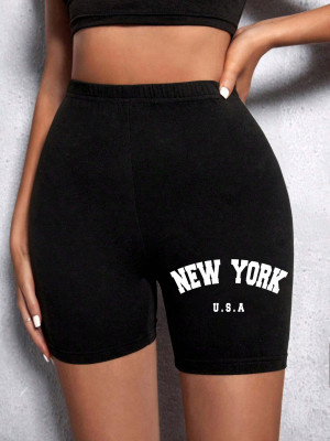 teekossc Sommer Damen Sport Shorts New York The Emipure City Brief Druck Fitness Kurze Hosenstretch Dünne Weiche Weibliche Sport Schwören