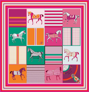 MENGLINXI 90 cm Klassische Karierte Pferd Marke Platz Schal Frauen Twill Seide Schal Schal Hijab Luxus Bandana Foulard Halstuch Kopf Schal