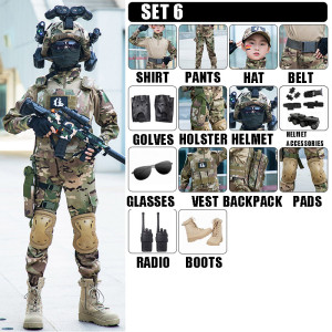 NONE Kinder Militärische Taktische G3 Camouflage Hemd Uniform Set Soldat Kostüme für Kinder Camouflage Top Hosen Anzug für Jungen Mädchen