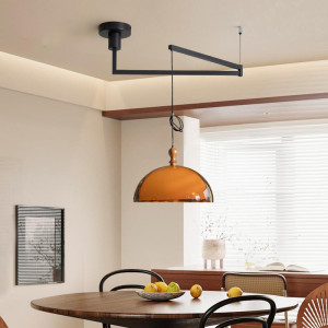 HomeLover Vintage braune Pendelleuchte Bauhaus Orange Pendelleuchte Französisch Retro Esstisch Hängelampe Café LED verstellbarer Kronleuchter