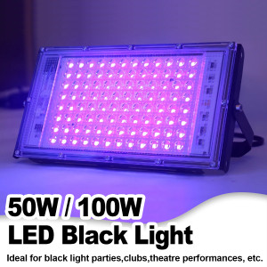YORYZENG Geführtes UV-Flutlicht 50w 100w 395nm Prosite Stadium Blacklight Ultraviolett Licht Flutlichter, die Lampe 220v Milben Lichter keimtötend