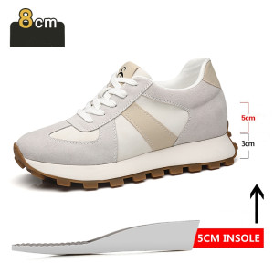 FUQIAO Aufzug lässig Turnschuhe Mann Kuh Wildleder Leder Schnürung runde Zehen Plateaus chuhe/8cm Höhe erhöhen Schuhe für Männer Lift Sport