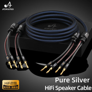 ATAUDIO Ein Paar Lautsprecherkabel aus Sterlingsilber, Lautsprecherkabel mit austauschbarem Bananen-Y-Stecker, HiFi-Audioverstärkerkabel