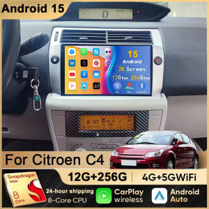 TIEYEZ Radio für Citroen C4 C-Triomphe C-Quatre 2005 2006 2004–2009 9 Zoll Android 15 Multimedia-Player GPS-Navigation Touchscreen CarPlay
