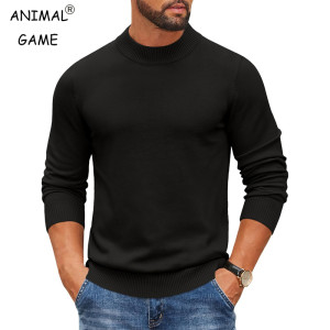 ANIMAL GAME Herren-Pullover mit Rollkragen, gerippter Strickpullover, lässig, schwer, schmal geschnitten, Kleid, Pullover, warmer Pullover,