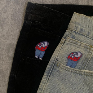 NONE Y2K Stickerei Baggy Boy Jeans Frauen Streetwear Gothic Cartoon Blau Gerade Jeans Retro Punk Rock Hohe Taille Denim Hosen