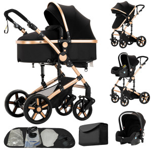 NONE Deluxe babyreissysteem kinderwagen met wieg en autostoeltje - Snel opvouwbaar met één hand, lichtgewicht en draagbaar voor avonturen XR002-GREY