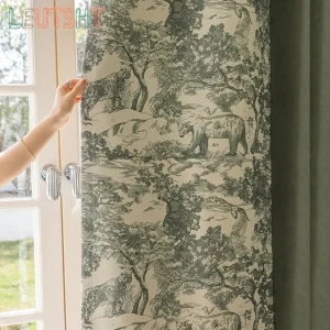 NONE Französische Vorhänge für Wohnzimmer, Inneneinrichtung, luxuriöser Chenille-Druck, Rand passender Fenstervorhang, individuelle Neujahrsgröße
