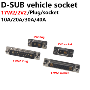 Hongqichip 2 Stück 17W2 2V2 10A 20A 30A Vergoldeter Stecker-Buchse Hochstrom-Verbinder D-SUB Adapter Löttyp 15+2 Steckverbinder Hochleistung