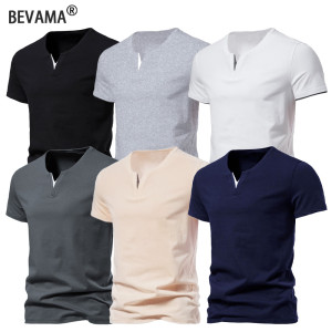 NONE Herren-T-Shirts, Sommer, Henley, V-Ausschnitt, kurzärmelig, lässig, einfarbig, schmale Passform, T-Shirt, atmungsaktiv, Basic, locker, Fitness,