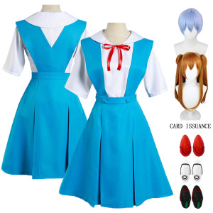 NONE Rei Ayanami Cosplay Kostüm Asuka Langley Soryu Cosplay Mädchen Frauen Schuluniform Kleider Perücke Haar Clips Halloween Loli Kleidung