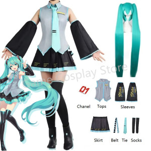 NONE Anime Figuren Leistung Kleidung Miku Cosplay Kostüm JK Rock Anzug Perücke Zubehör Halloween Karneval Party Comic Con