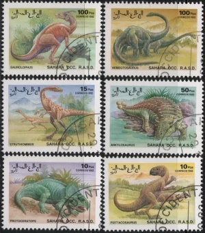 NONE 6 Teile/satz Sahara Post Briefmarken 1992 Prähistorische Dinosaurier Markierte Briefmarken zum Sammeln