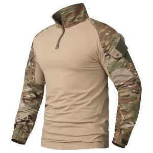 AUKUPKEE Softair Outdoor Langarm Taktische Shirts Combat Shirt 1/4 Zipper Ripstop Tragen-wider Camo Airsoft T Shirts Männer Kleidung