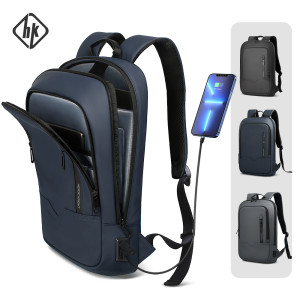 HK Schlanker Rucksack für Herren, 15,6-Zoll-Laptoptaschen, wasserdichter, minimalistischer Business-Rucksack mit USB-Aufladung, lässige