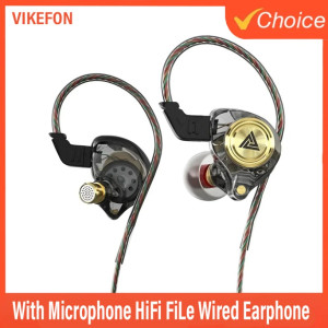 VIKEFON QKZ AK3 FiLe Kabelgebundener Kopfhörer mit Mikrofon, HiFi-Musikmonitor, Bass-Kopfhörer, Headset mit Geräuschunterdrückung für