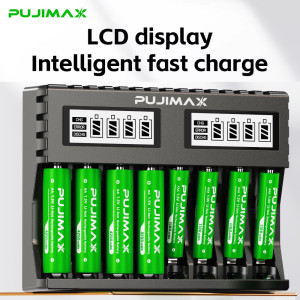 PUJIMAX 1,5 V wiederaufladbarer Lithium-Akku 4255 mWh 1100 mWh Li-Ionen-Akku mit großer Kapazität und 1,5 V Li-Ionen-Akku-Ladegerät mit 8 Steckplätzen