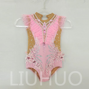 LIUHUO Rhythmische Gymnastik-Trikotanzug, Rosa, für Wettkämpfe und Cheerleading-Auftritte für Kinder BD7158