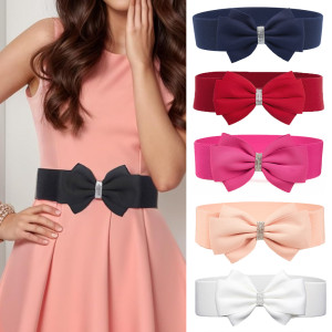 NONE 1 couleur unie décontracté mignon ceinture brillant strass arc élastique avec robe ceinture pour femmes