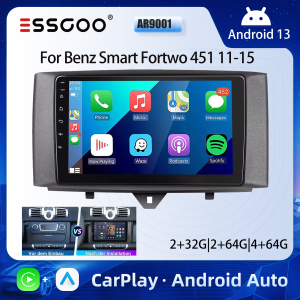 ESSGOO 9" 2 DIN HD Touchscreen Android 13 Autoradio CarPlay Android Auto GPS Navigation WiFi BT RDS für Mercedes Benz Smart Fortwo 451 2011-2015