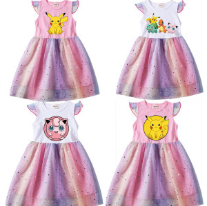 Bandai Pokemon Kinder Prinzessin Kleider Mädchen Geburtstag Kleidung Mädchen Cartoon Kleid Sommer Nette Casual Kinder Kleidung Party Kleid