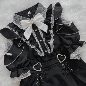 ZHUISHU Sommer Süße Kawaii Mode Lolita Shirts Frauen Elegante Nette Japanischen Stil Bluse Y2K Ästhetischen Gothic Langarm Chic Tops