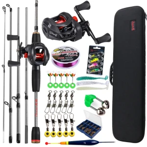 Sougayilang Bait casting Angelrute und Rolle Combo 5 Abschnitt Angelrute und 7.2:1 Übersetzungs verhältnis Rolle Full Kit für Bass Karpfen Angeln