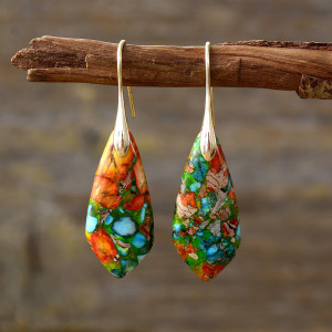 NONE Bohemian Kaiser Stein Geometrische Anhänger Ohrring Beliebte Naturstein Schmuck Ohrringe für Frauen Luxus Boho Original Ohrring