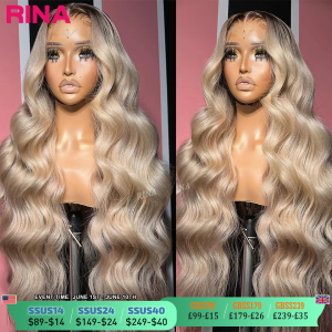 Rina 13x6 Ombre Blondine mit wurzel farbenen Lace Front Perücken für Frauen Echthaar Körper Welle Ombre Asche blonde Spitze Frontal Perücke