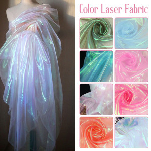 NONE 1/3/5/10M Gradienten Organza Stoffe Laser Bunte Glänzende Gaze Stoff Bühne Hochzeit Decor Voile transparent Holographische Stoff