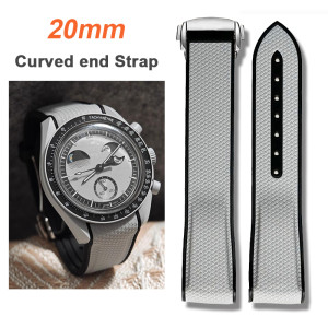 NONE Armband für Omega X Swatch Joint MoonSwatch, 20 mm, gebogenes Ende, Silikon-Gummiband für Seamaster 300, wasserdichtes Sportuhrenarmband