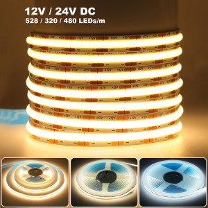 RAZEND 12 V 24 V COB-LED-Lichtleiste, 320 480 528 LEDs, Flexband, hohe Dichte, lineare Beleuchtung, warmweiß, 8 mm Leiterplatte, 0,5 m, 1 m, 2 m, 5 m,