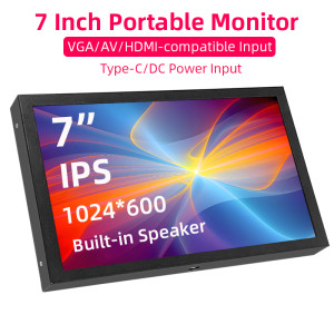SHCHV 7 Zoll tragbarer Monitor 1024 x 600 IPS LCD HDMI-kompatibel VGA AV-Eingang DC Typ C Power Bildschirm für PC Laptop Kamera TV Box DVD