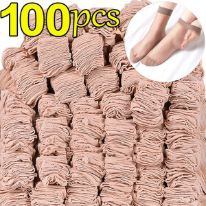 NONE 10pairs-50Pairs Transparente Sommer Socken Ultradünne Frauen Nylon Damen Weibliche Kurze Knöchel Meias Elastische Kristall Frühling Seide sox