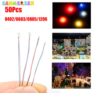 SANMERSEN 50 Stück 0805 1206 SMD-Lampe, verkabelt, Micro-LED, vorgelötet, Micro-Litz, verkabelt, Chip, 30 cm, 3 V, Eisenbahn-Modellszenen, Licht,