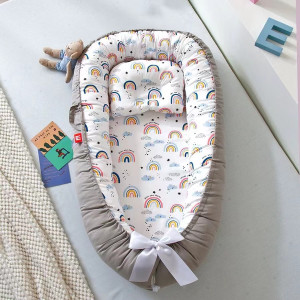 NONE Babynest für Co Sleeping Neugeborene, Babyliege, Baumwolle, atmungsaktiv, verstellbar, Babybett im Bett, tragbar