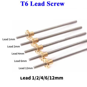 BAMBOOTOP T6-Leitspindel, Trapezschraube aus Edelstahl 304, 1/2 mm/4 mm/6 mm/12 mm Leitspindel mit Messingmutter für 3D-Drucker