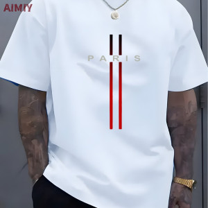 NONE Sommer männer T-shirt Top Casual Lose Fit Übergroßen T-shirt PARI Brief Muster Gedruckt Rundhals Kurzarm Homme Vêtement