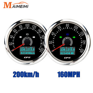 MAIMEIMI 85 mm GPS-Tachometer 0–160 MPH 0–200 kmH mit GPS-Antenne, 7 Farben Hintergrundbeleuchtung, digitales LED-Kilometerzählermessgerät für 12 V,