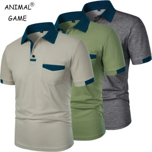 ANIMAL GAME Neue Herren-Kurzarm-T-Shirts, einfarbiges Poloshirt mit Taschen, atmungsaktiv, lockere Basic-Shirts für Herren, leichte Oberteile